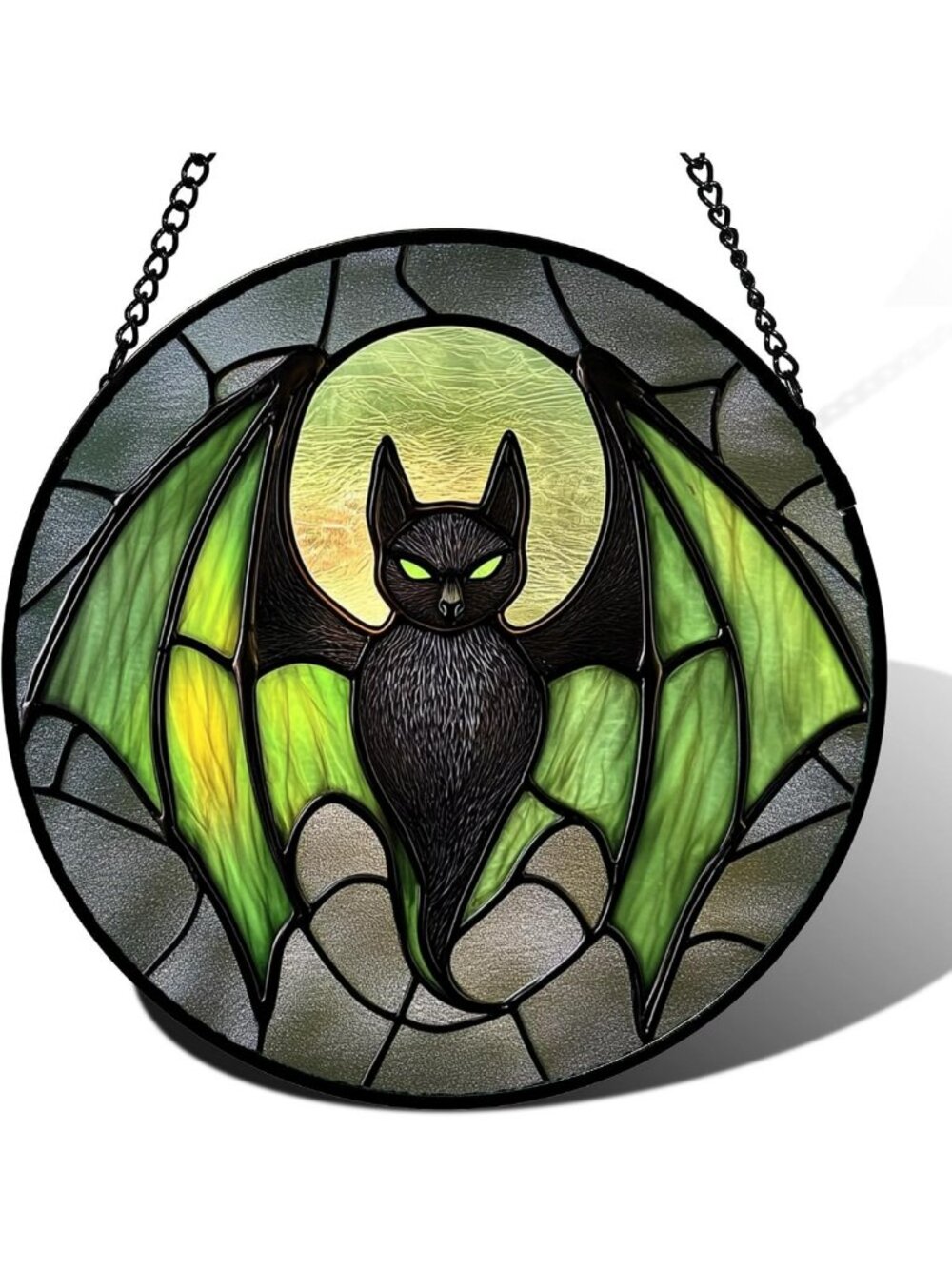 Halloween Stained Glass Bat Suncatcher - Gothic Decor for Home & Garden, 15